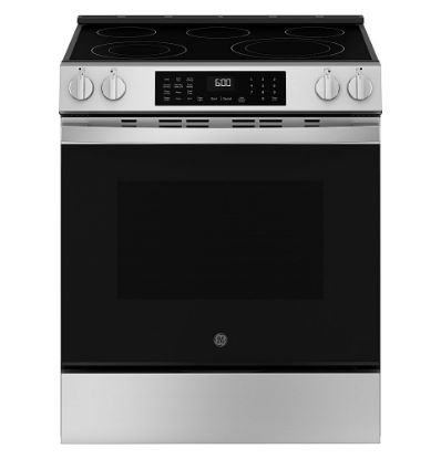 Picture of GE - 5.3 Cu. Ft. Slide-In Electric Convection Range with Steam Cleaning and EasyWash Oven Tray - Stainless Steel